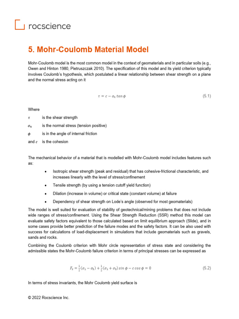 5 Mohr Coulomb Model | PDF | Strength Of Materials | Mechanics