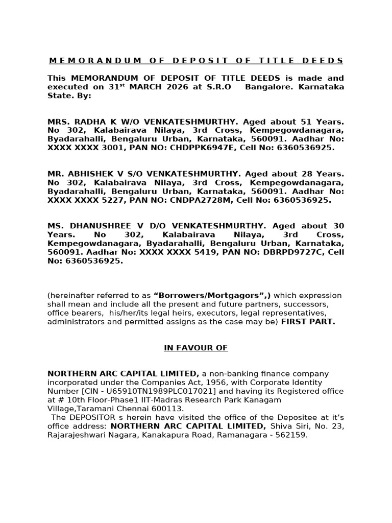 Modt Draft Radha k | PDF | Mortgage Law | Liability (Financial Accounting)