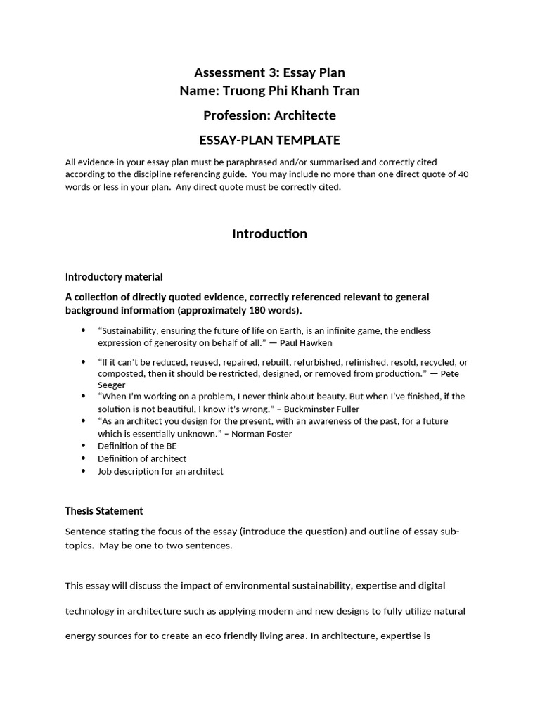 Essay Plan Template Tri 1 2024 | PDF | Sustainable Design | Building ...