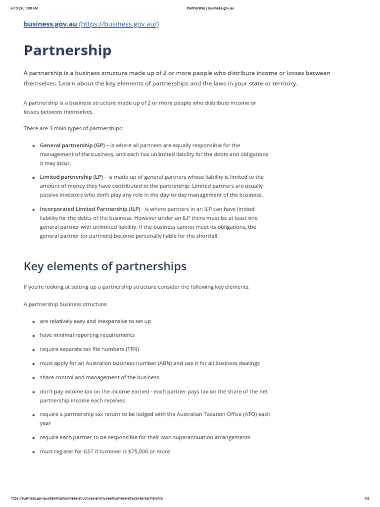 Partnership _ Business.gov.Au | PDF | Partnership | Business Economics