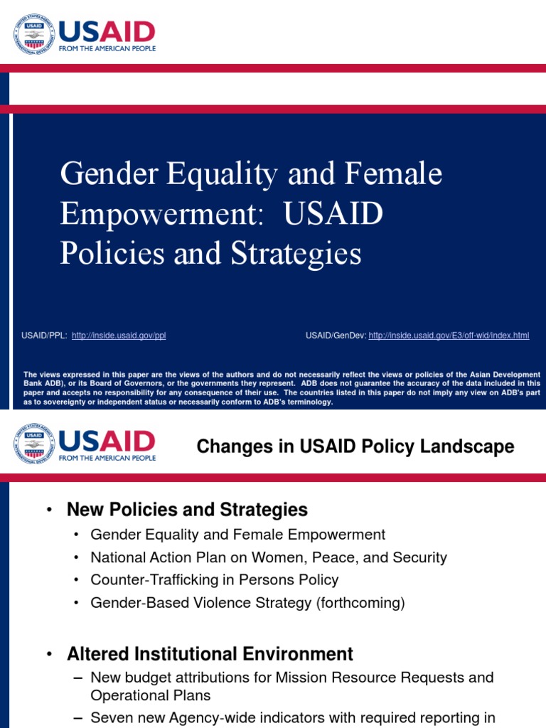 Gender Equality and Female Empowerment USAID Policies and Strategies