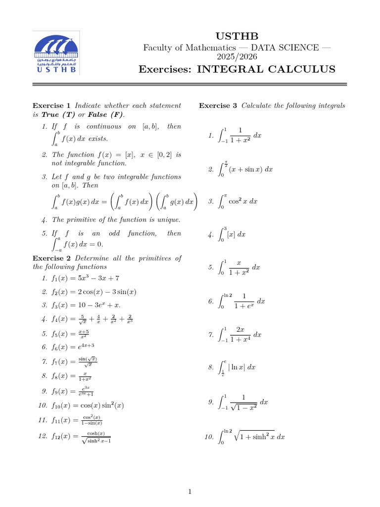 exercise Analyse 2 les integral | PDF | Functions And Mappings ...