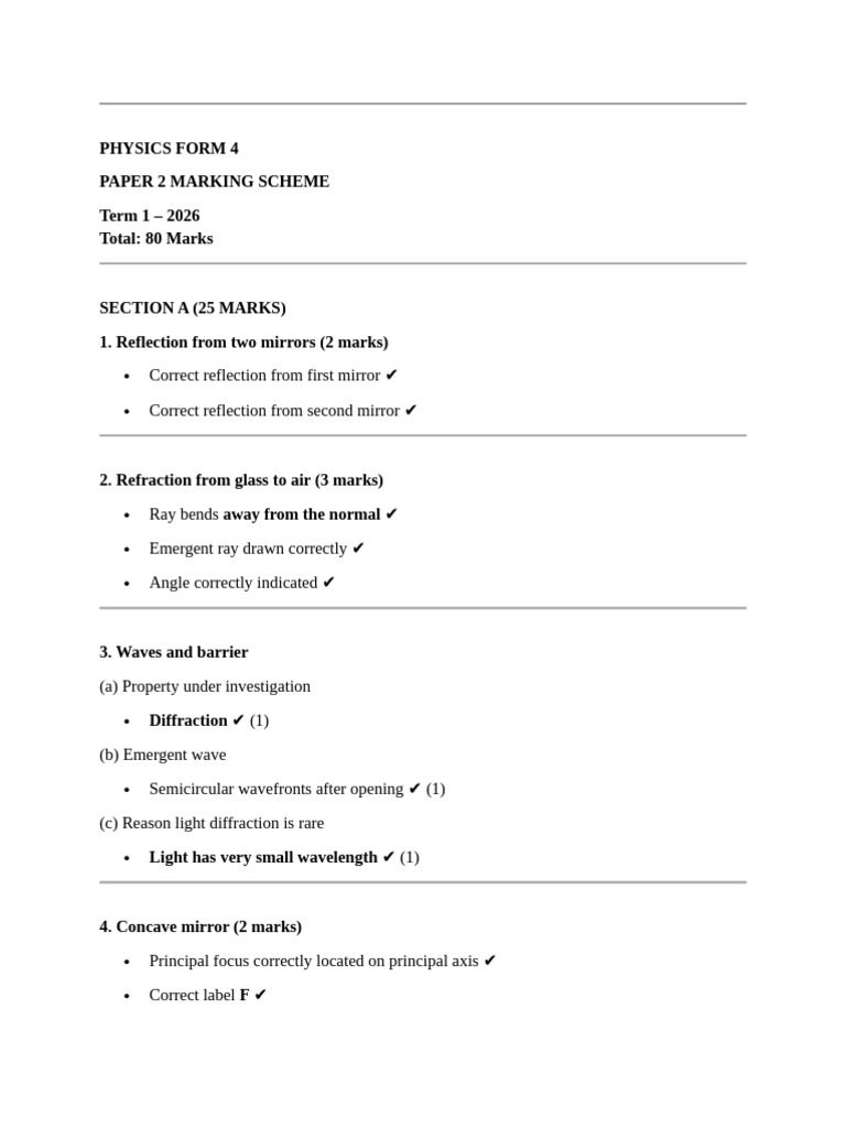 2026 Term 1 Physics Form 4 Paper 2 Ms | PDF | Reflection (Physics ...