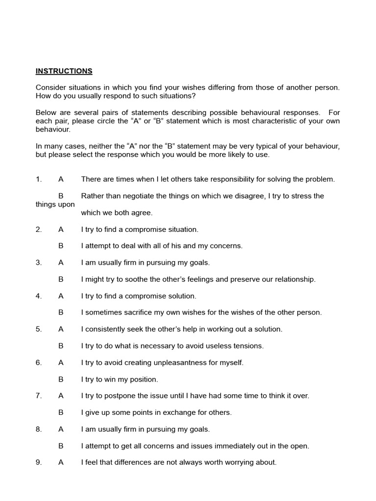 Conflict Mode Questionnaire | PDF | Negotiation | Chess Theory