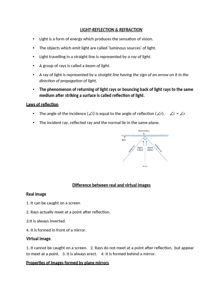 Light-Reflection&Refraction-Study Material 1 (1) | PDF