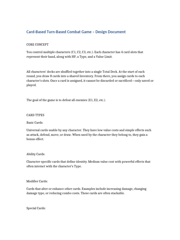 Card Based Combat Game Design | PDF | Gaming