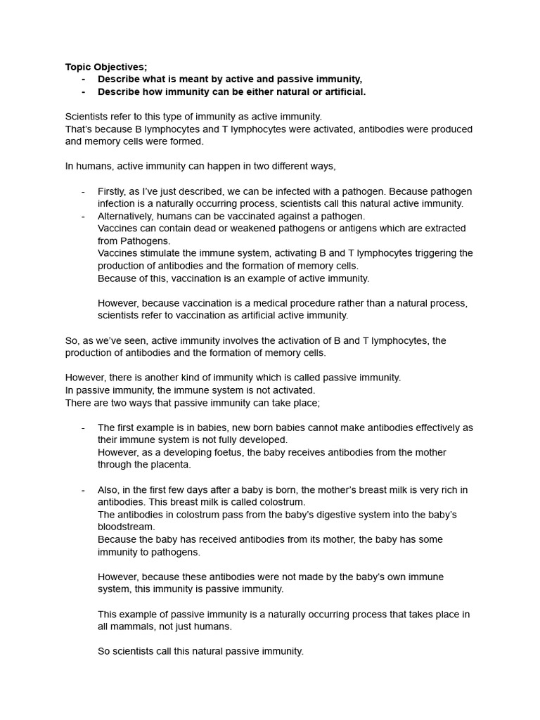 Active and Passive Immunity | PDF | Immune System | Adaptive Immune System