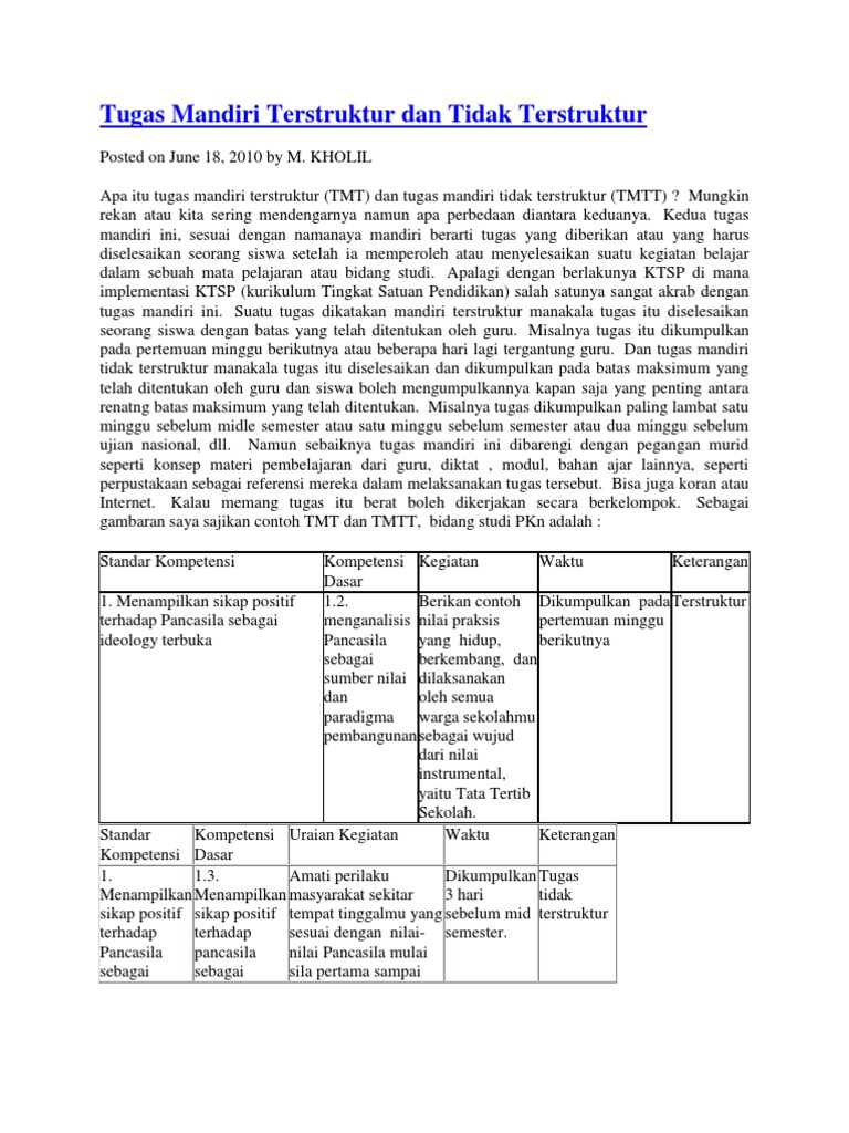 Contoh Tugas Terstruktur Dan Tidak Terstruktur Ips Smp