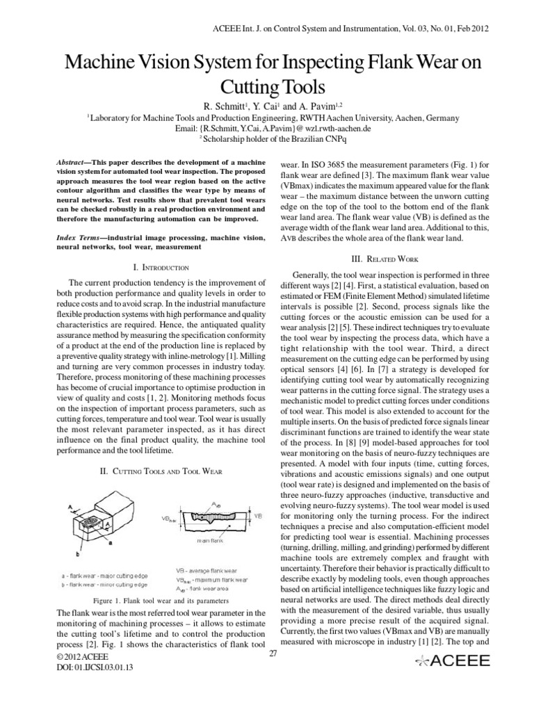 Machine Vision System For Inspecting Flank Wear On Cutting Tools | PDF ...