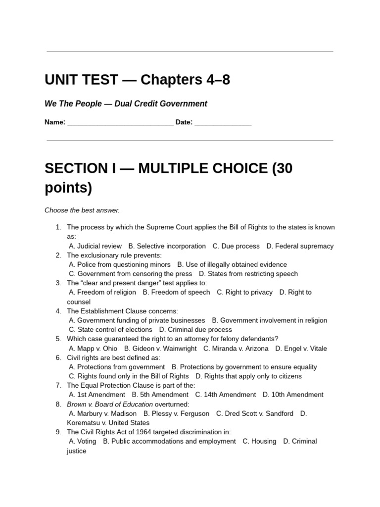 Test 2 GOV Review & Key Concepts - Google Docs | PDF