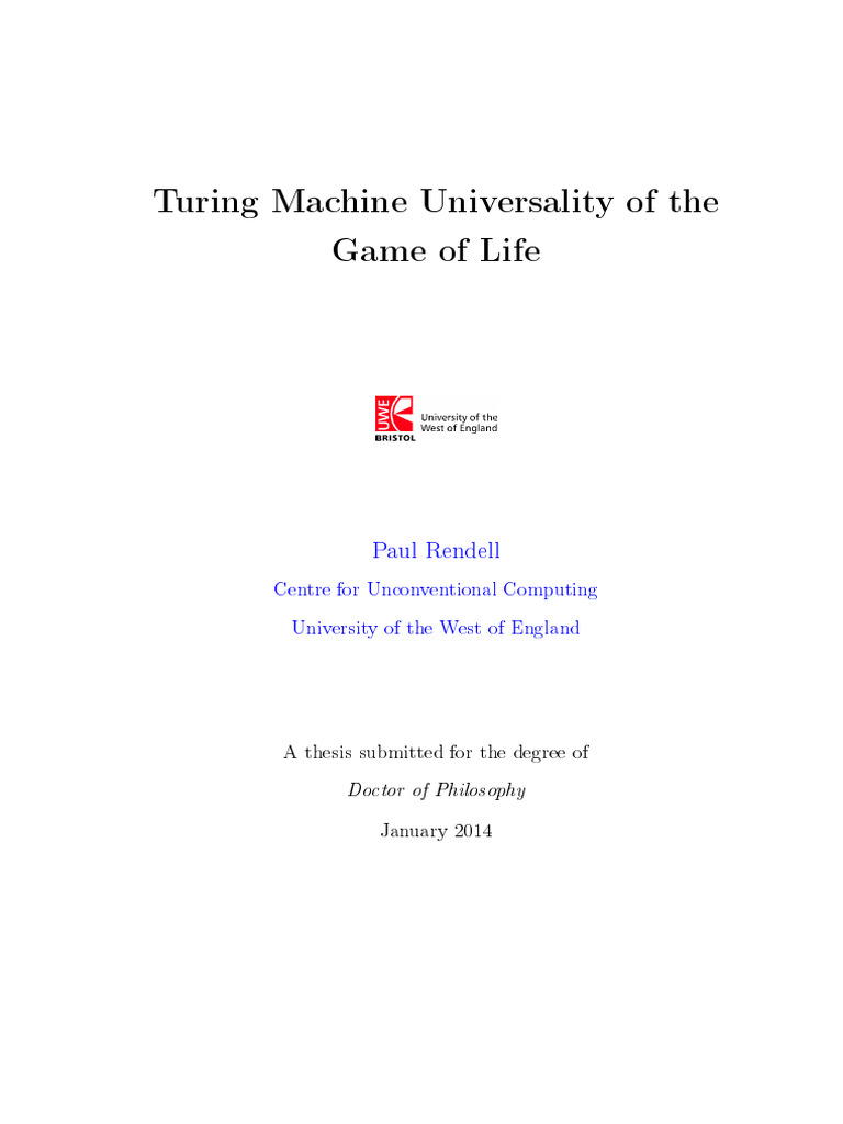 Turing Machine Universality of the Game of Life | PDF | Automata Theory ...
