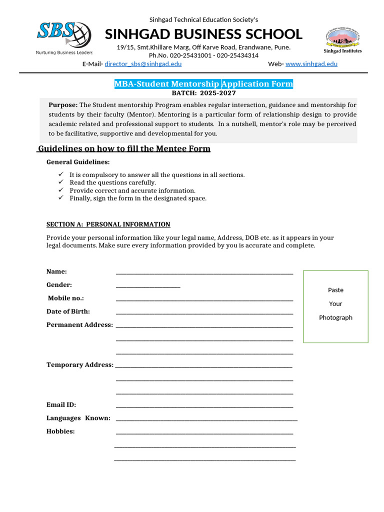 2026-Mentoring Registration Form With Meeting Details | PDF ...