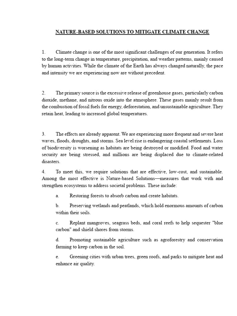 Nature Based Solutions for Climate Change | PDF | Climate Change ...