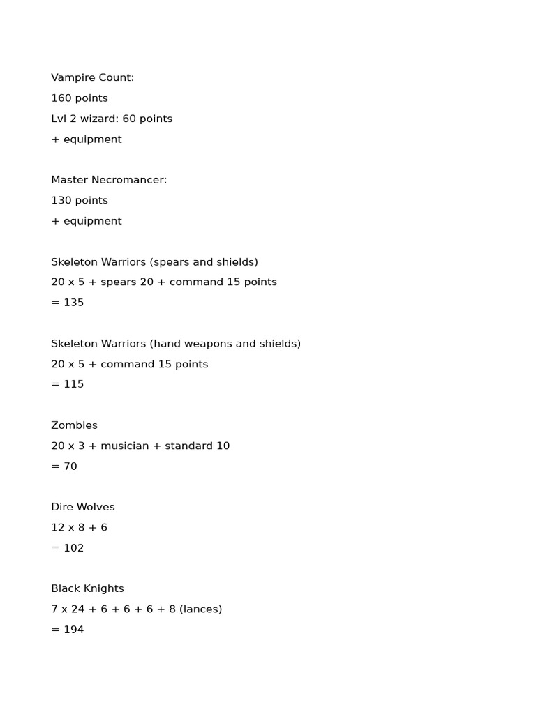 Vampire Counts Army List | PDF