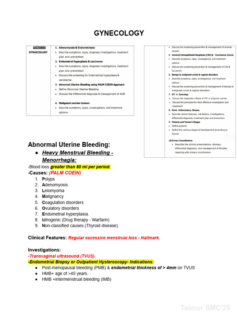 Gynecology | PDF | Ovarian Cancer | Urinary Tract Infection