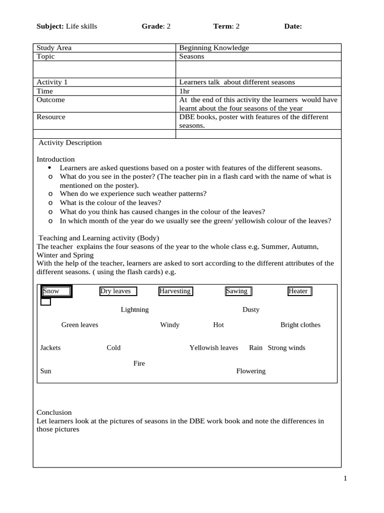 Lesson Plans Grade 2 Term 2 Week 1 - 10 Corr 13 May Final | PDF ...