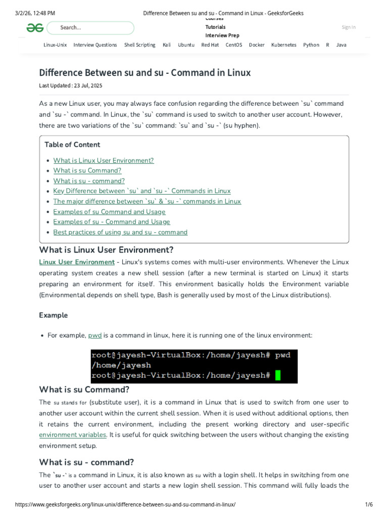 Difference Between Su and Su - Command in Linux | PDF | Superuser ...