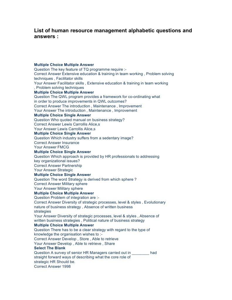 Hr Questions and Answers Strategic Management Human Resource Management