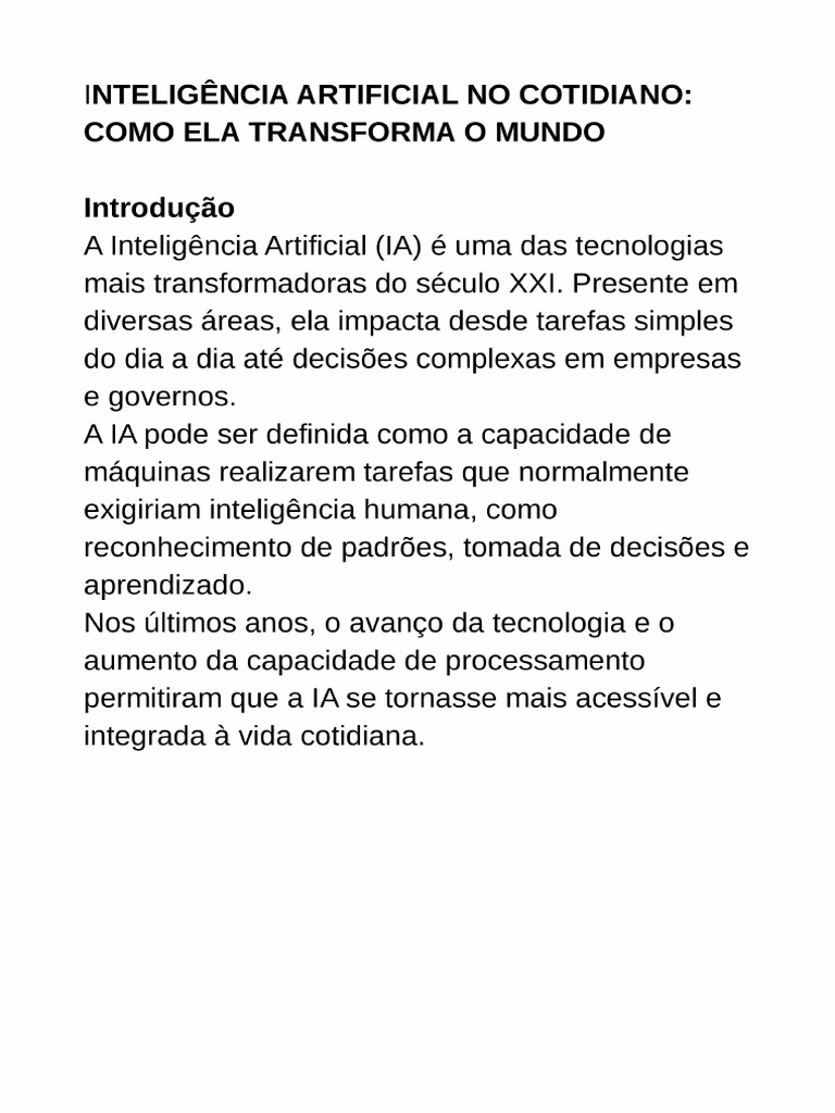 INTELIGÊNCIA ARTIFICIAL NO COTIDIANO | PDF