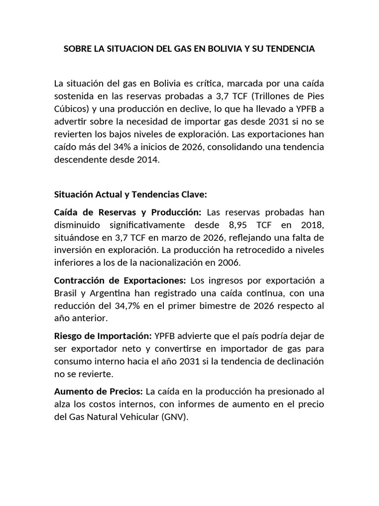 SOBRE LA SITUACION DEL GAS EN BOLIVIA Y SU TENDENCIA | PDF | Petróleo ...