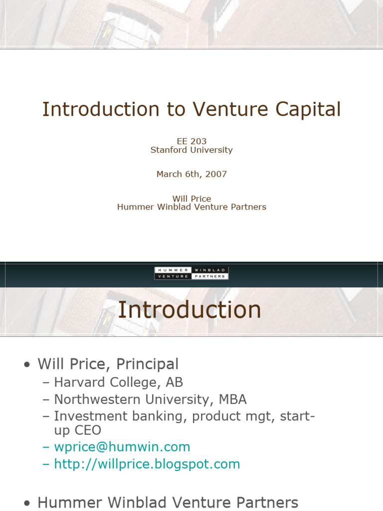 Introduction to Venture Capital | PDF | Venture Capital | Corporate Finance