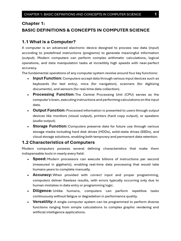 BS Computer - Chapter 1 Basic Definitions of Computer | PDF | Computer ...