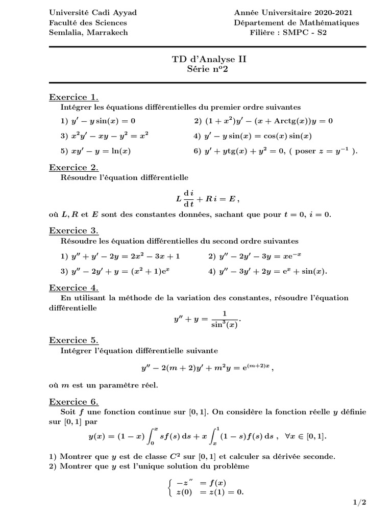 TD2 Analyse2 | PDF | Analyse mathématique | Soustraction