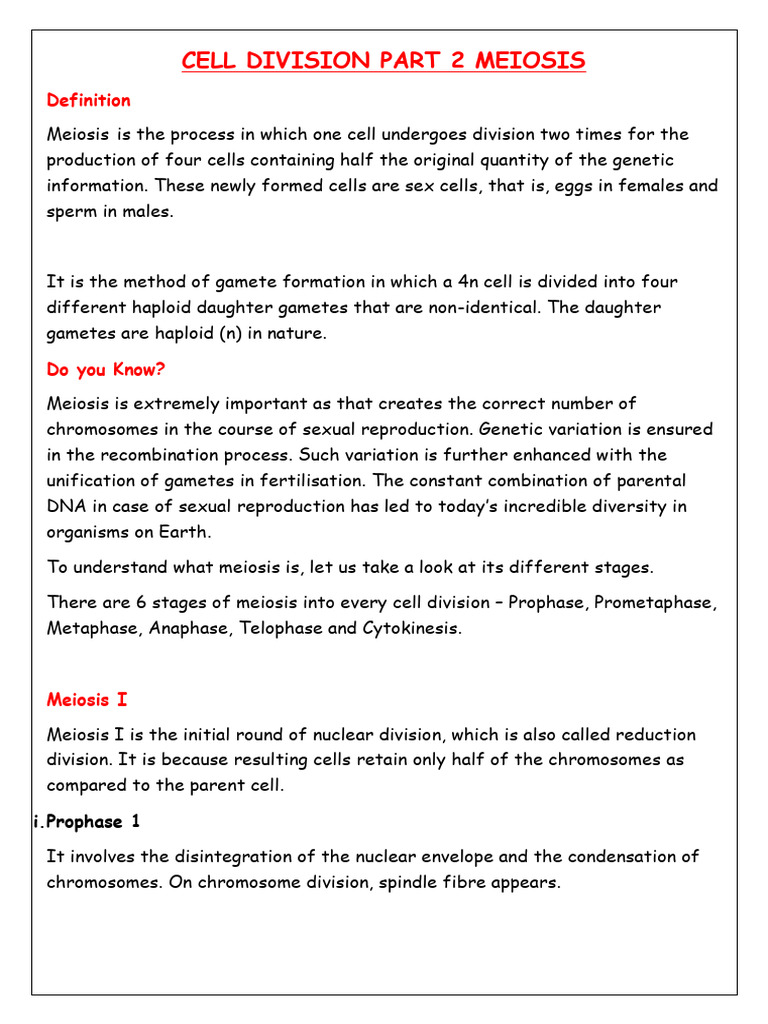 Cell Division Part 2 Meiosis | PDF | Meiosis | Mitosis