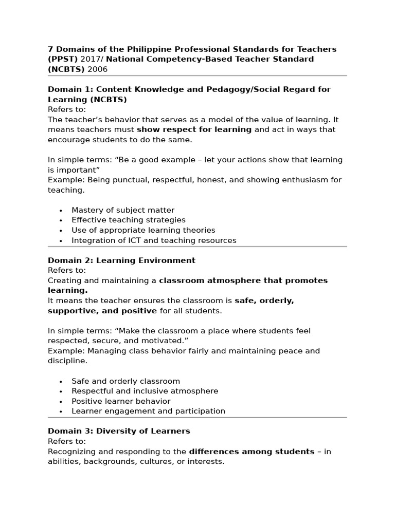 7 Domains of PPST | PDF | Teachers | Learning