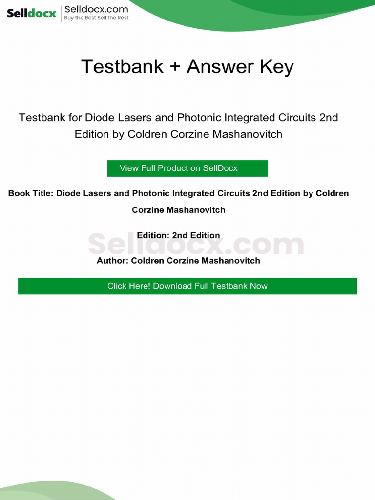 Solution Manual For Diode Lasers and Photonic Integrated Circuits 2nd ...