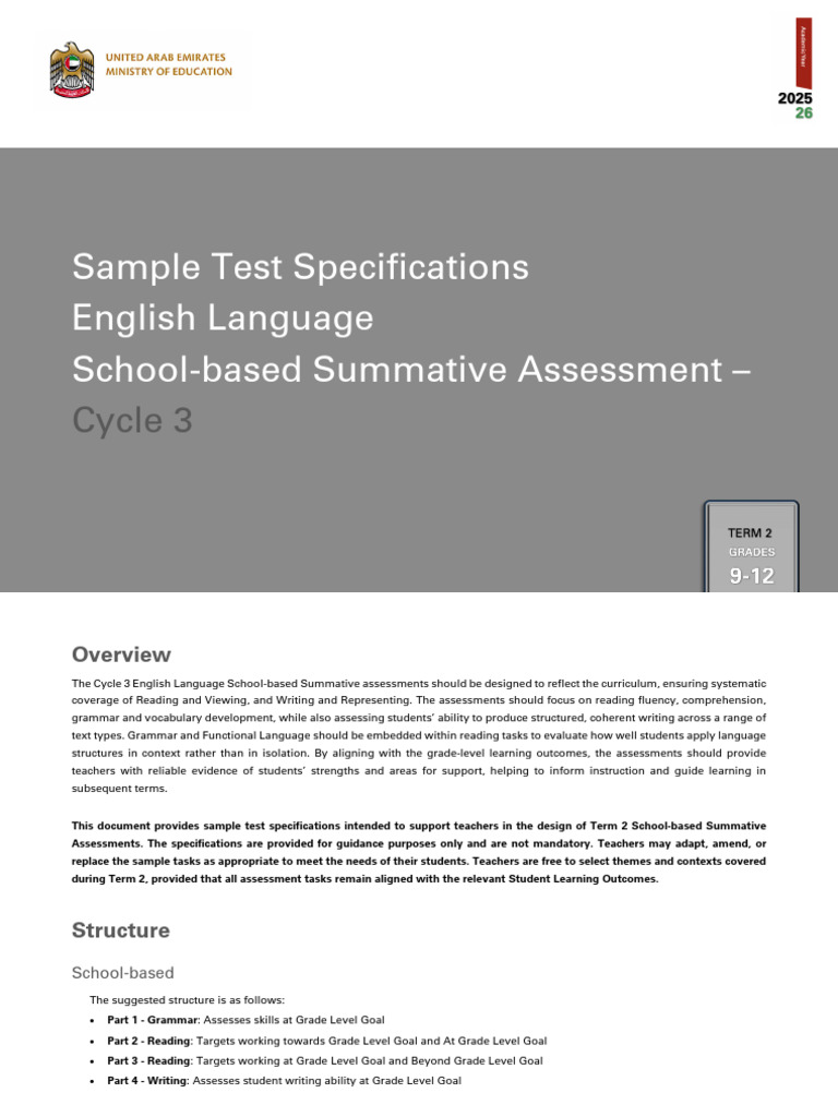 Cycle 3 - Amended Sample SSA Test Specifications - Term 2 (2) | PDF ...