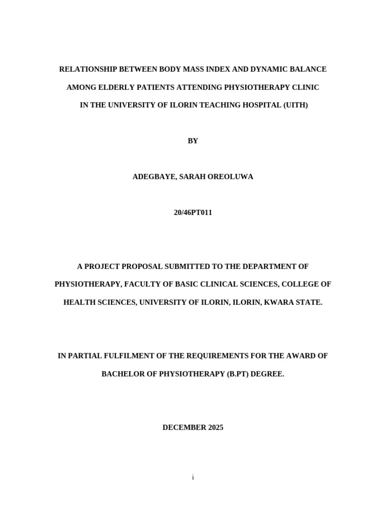 ADEGBAYE Project proposal | PDF | Balance (Ability) | Body Mass Index