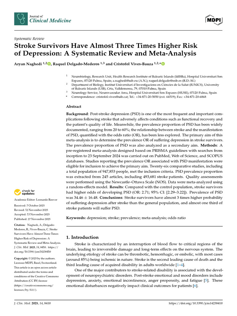 Stroke Survivors Have Almost Three Times Higher Risk of Depression ...