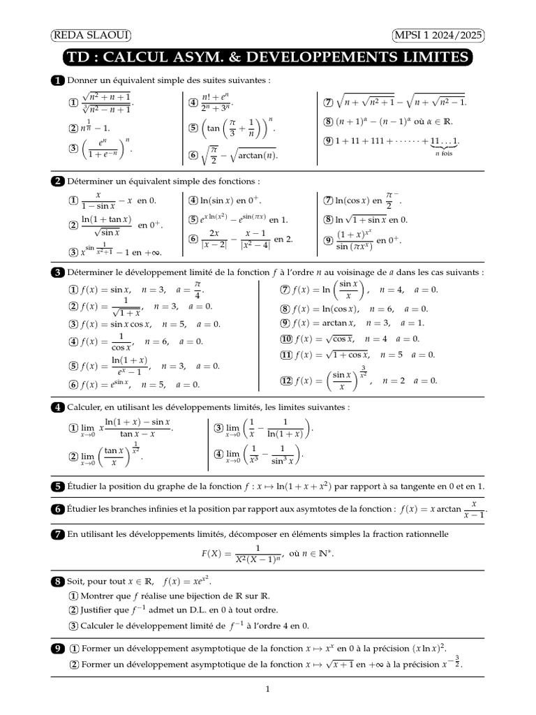 TD 17 - Développements Limités | PDF | Relations mathématiques ...