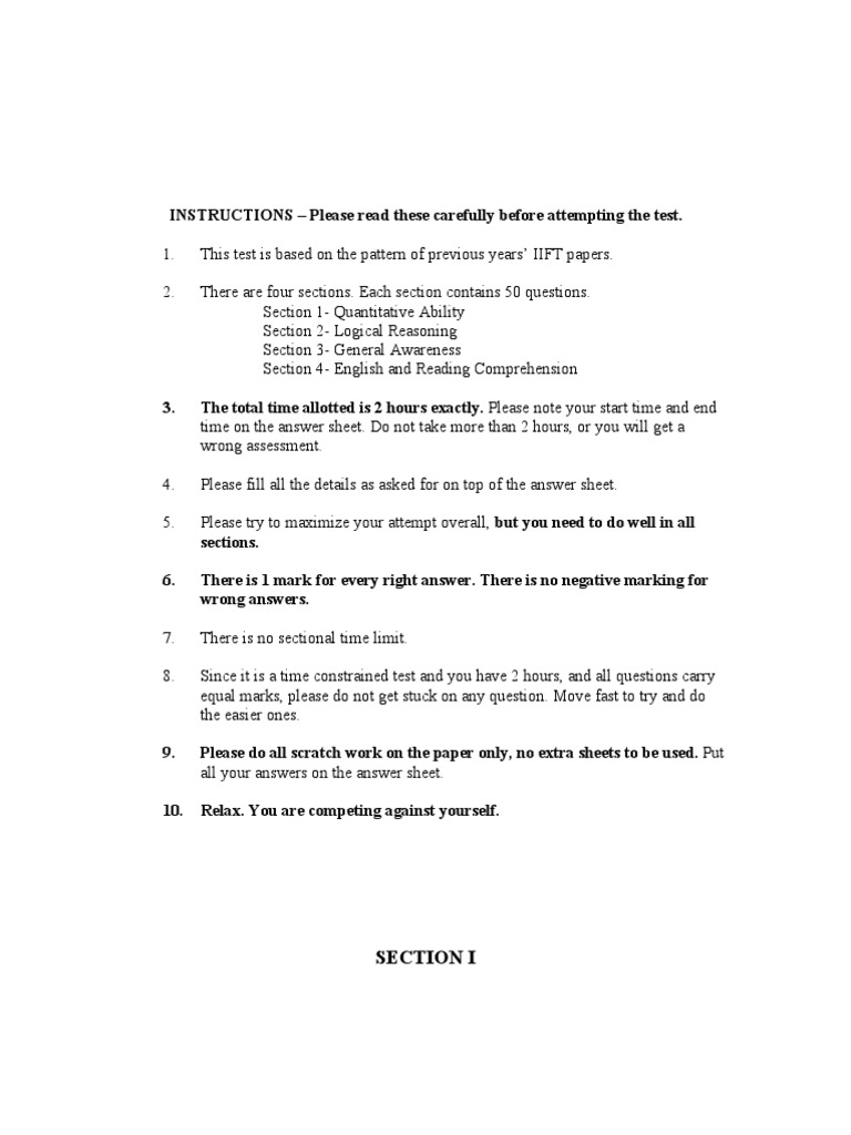 IIFT Test Instructions and Guidelines | PDF | Through The Looking Glass ...