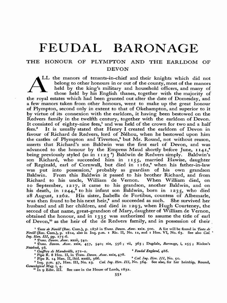 Devon - Feudal Baronage | PDF