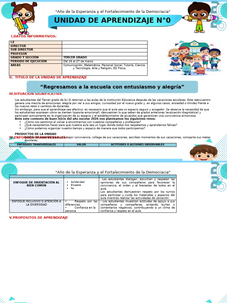 UNIDAD DE APRENDIZAJE - 0 - TERCER GRADO | PDF
