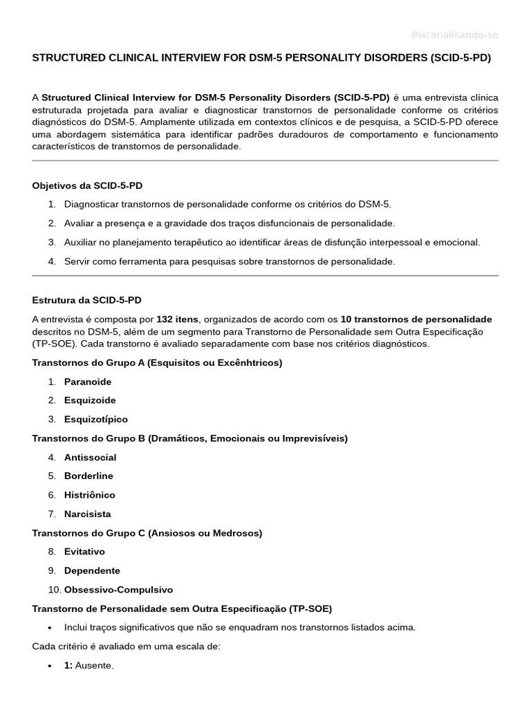 Structured Clinical Interview For DSM-5 Personality Disorders (Scid-5 ...