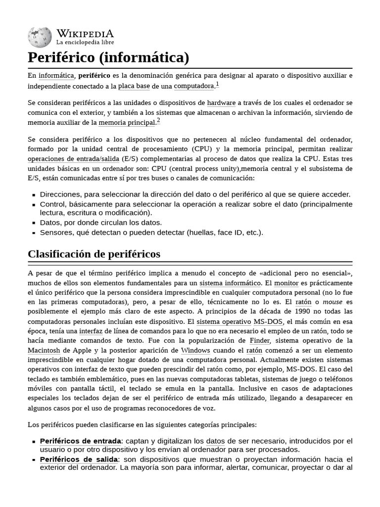 Periférico_(informática) | PDF | Periférico | Hardware de la computadora