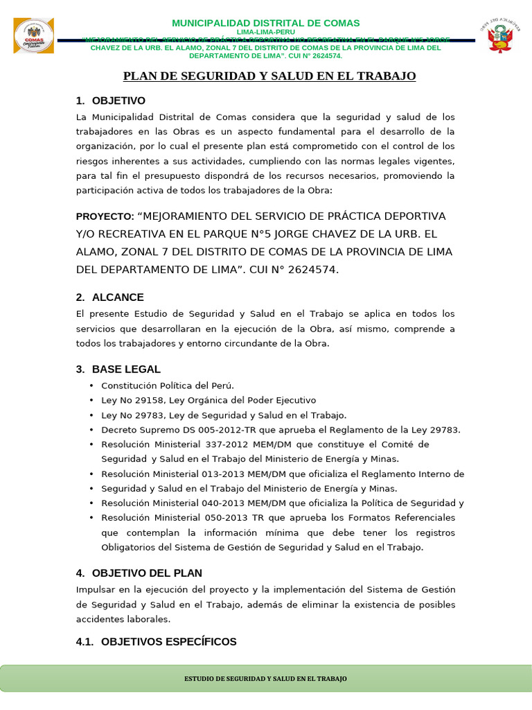 PLAN DE SEGURIDAD Y SALUD EN EL TRABAJO | PDF | Seguridad y salud ...
