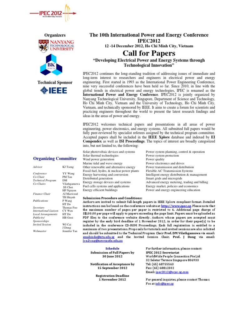 IPEC2012 Call For Papers PDF Smart Grid Distributed Generation