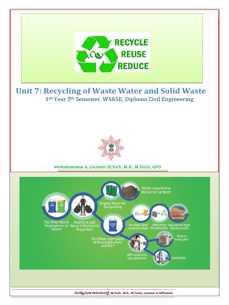 WSSE - Unit7 - Recycling of Waste Water and Solid Waste | PDF | Waste ...