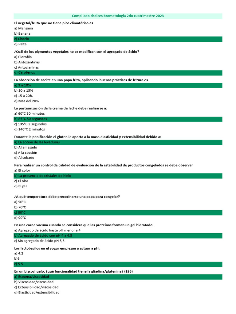 Compilado choices bromatologia 2do cuatrimestre con respuestas | PDF ...