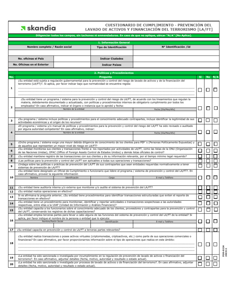 Cuestionario SAGRILAFT-SARLAFT_FCP_Editable - Firmado | PDF | Lavado de ...