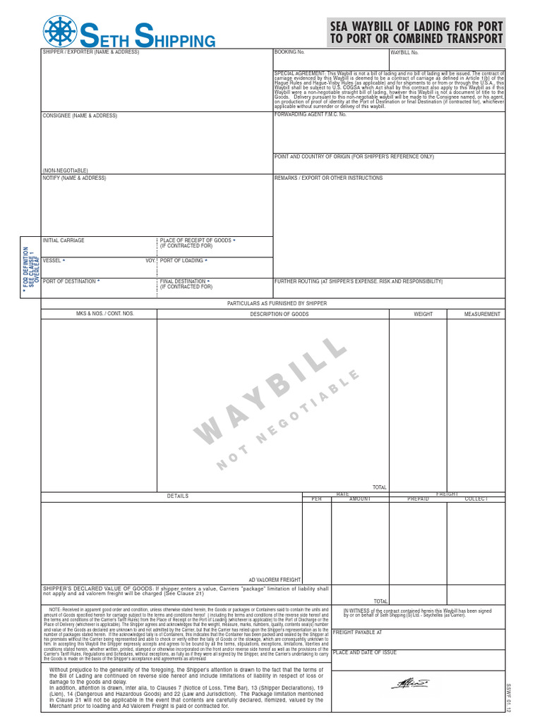 Ssphjkt8119659 -- Mbl Swb | PDF | Bill Of Lading | Cargo