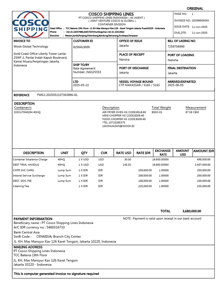 JI2506003043ID Freight Invoice20250611144053Invoice(ORIGINAL) | PDF ...