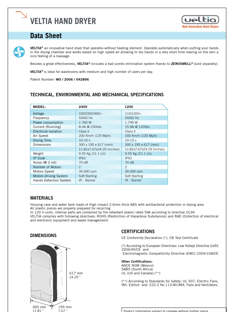Hand Dryer Datasheet Clothes Dryer Electric Motor