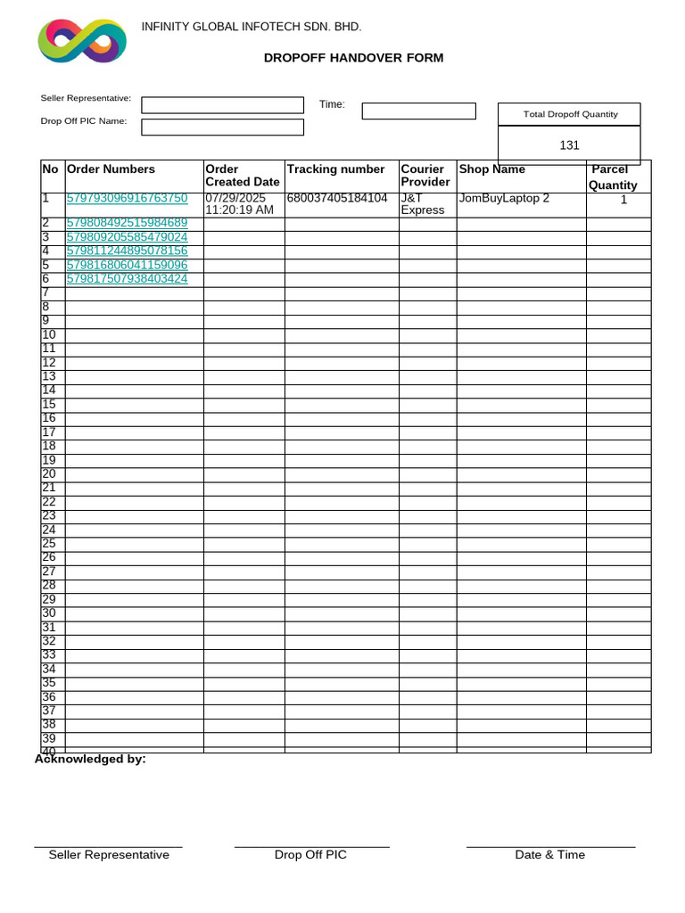 Dropoff Handover Form | PDF