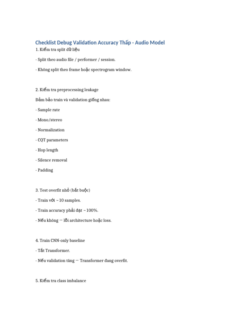 Audio Model Debug Checklist | PDF