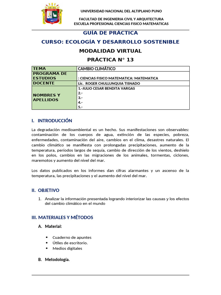 Practica 13 - Cambio Climatico | PDF | Contaminación | Deforestación